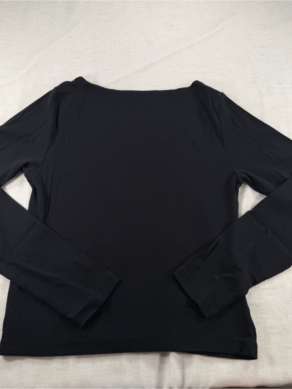 GAP Black Solid Ribbed Cotton Boat Neck Raglan Long Sleeve Cropped Tee Women's L - Picture 5 of 5